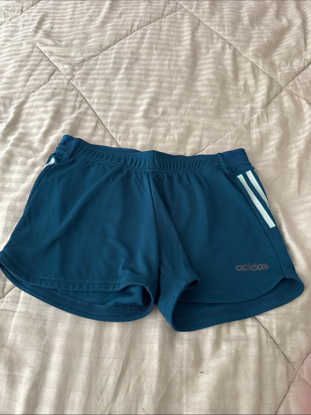 adidas Teal Athletic Shorts with White Side Stripes